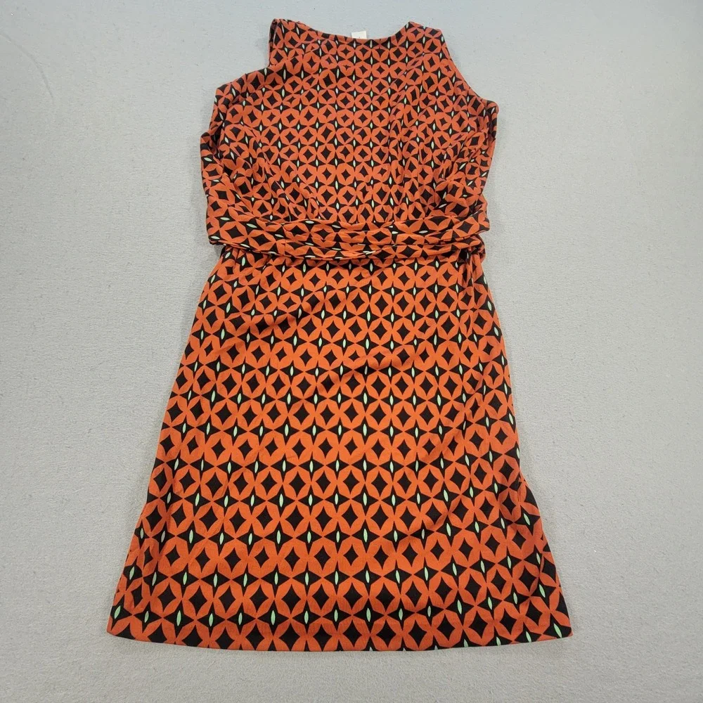 Diane‎ von Furstenberg Silk Dress Geometric Print Cowl Neck Orange Black Women 0